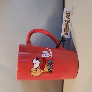 Peanuts travel "Be Real" Stoneware mug with Lid NWT